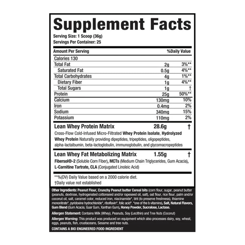 Lean Whey Iso Hydro Protein Powder Peanut Butter Crunch-Supp Facts